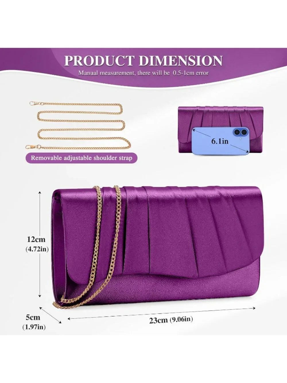 👜 Women's Purple Formal Elegant Evening Bag Magnetic Satin Formal Clutch Purses